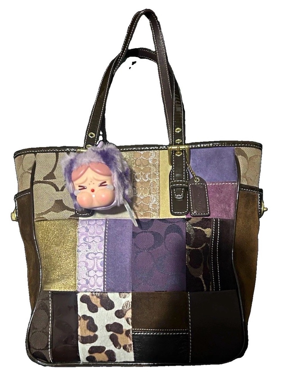 Coach Patchwork Tote Bag in Purple and Brown